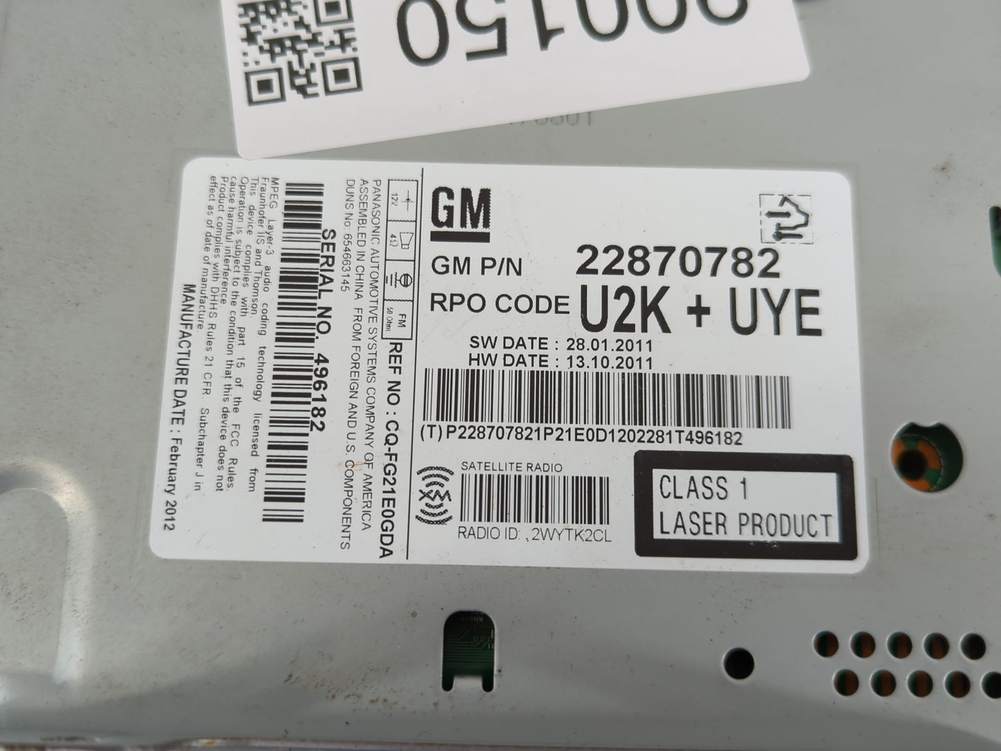 2011-2012 Chevrolet Cruze Radio AM FM Cd Player Receiver Replacement P/N:22870782 Fits Fits 2010 2011 2012 OEM Used Auto Par