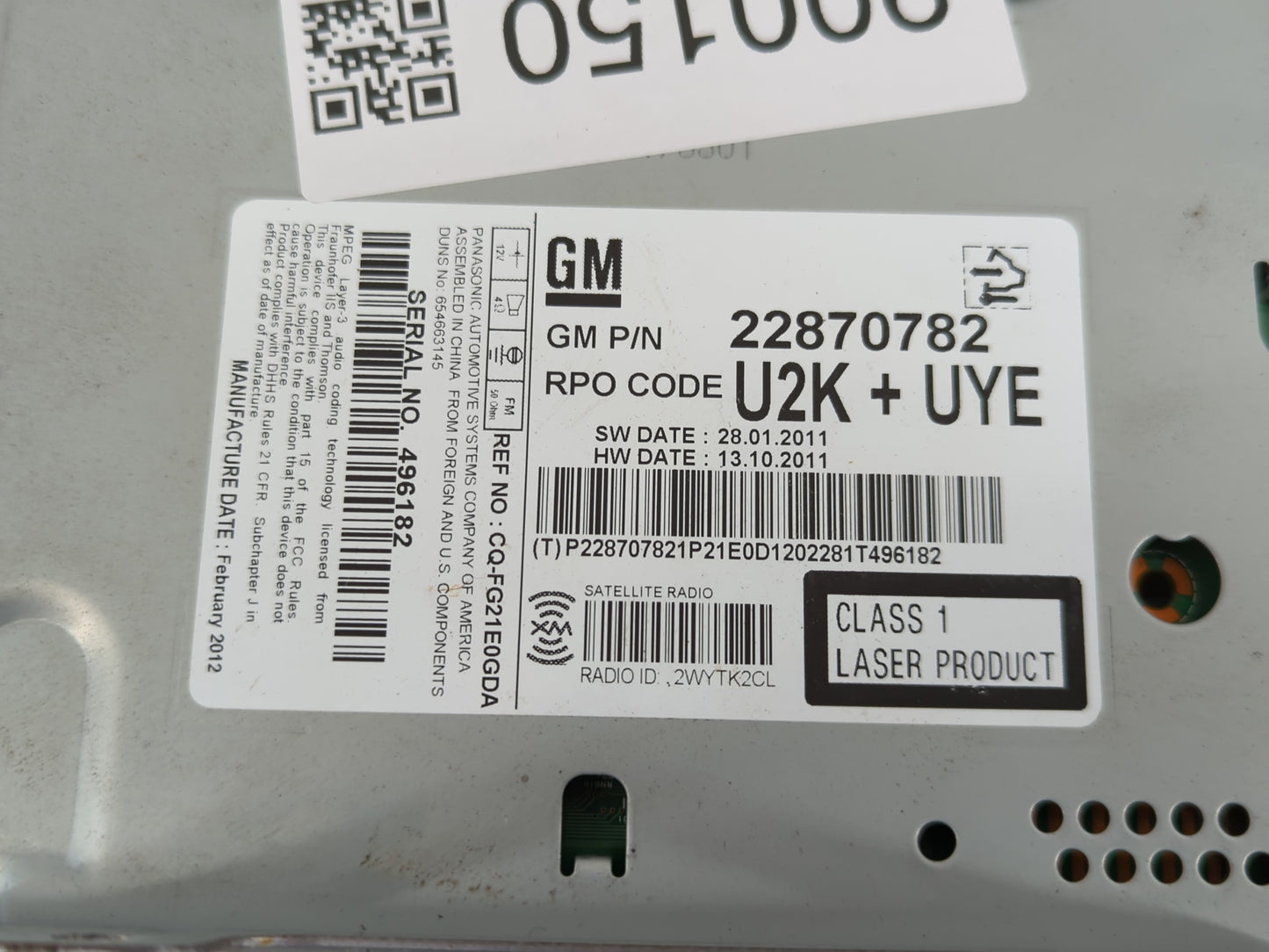 2011-2012 Chevrolet Cruze Radio AM FM Cd Player Receiver Replacement P/N:22870782 Fits Fits 2010 2011 2012 OEM Used Auto Par