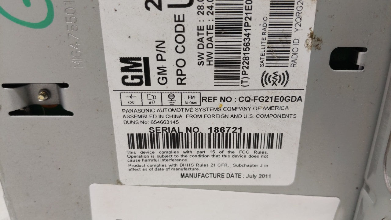 2012 Chevrolet Cruze Radio AM FM Cd Player Receiver Replacement P/N:22870782 22815634 Fits OEM Used Auto Parts - Oemusedauto
