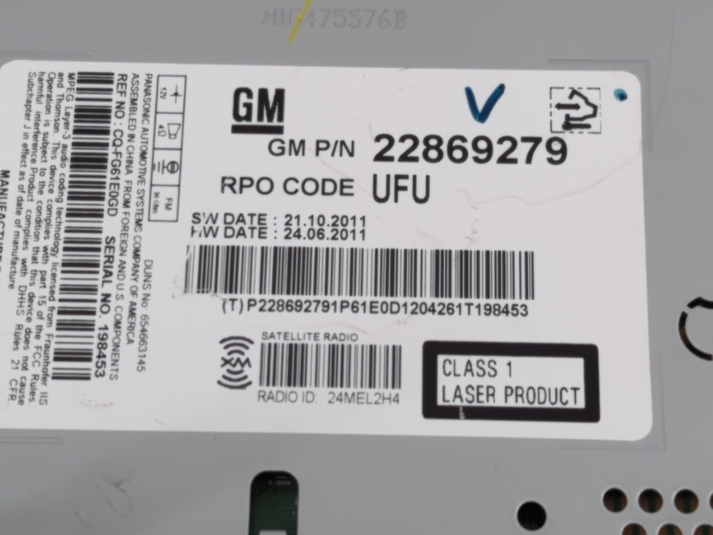 2012 Chevrolet Equinox Radio AM FM Cd Player Receiver Replacement P/N:22869279 Fits OEM Used Auto Parts - Oemusedautoparts1.