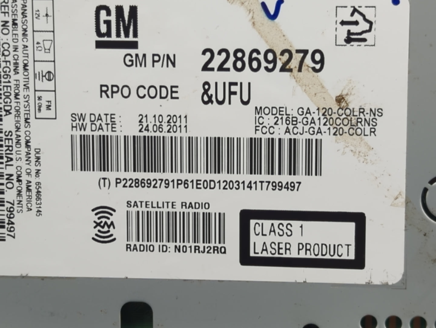 2012 Chevrolet Equinox Radio AM FM Cd Player Receiver Replacement P/N:22869279 Fits OEM Used Auto Parts - Oemusedautoparts1.