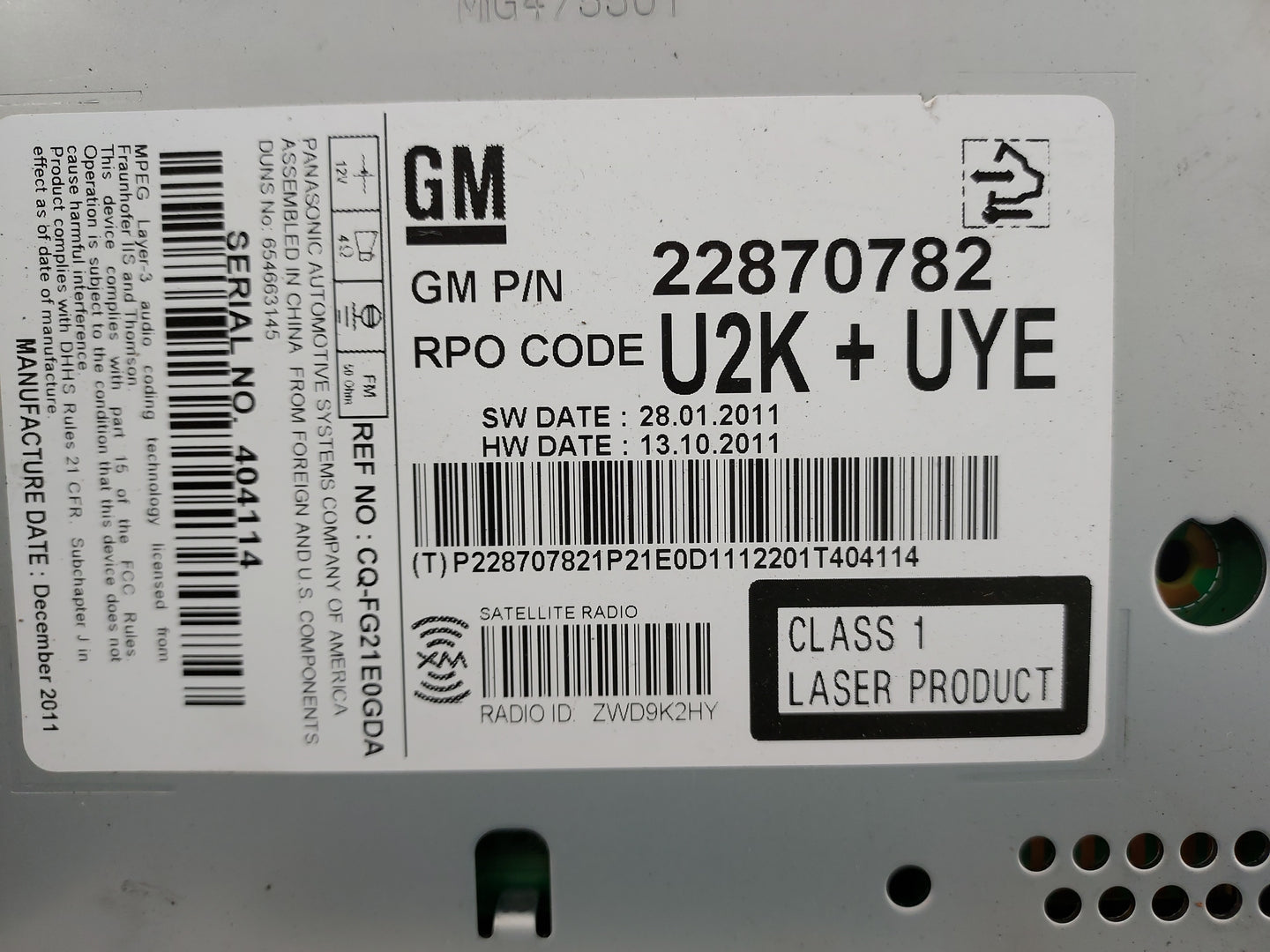 2011-2012 Chevrolet Equinox Radio AM FM Cd Player Receiver Replacement P/N:22870782 Fits Fits 2010 2011 2012 OEM Used Auto P