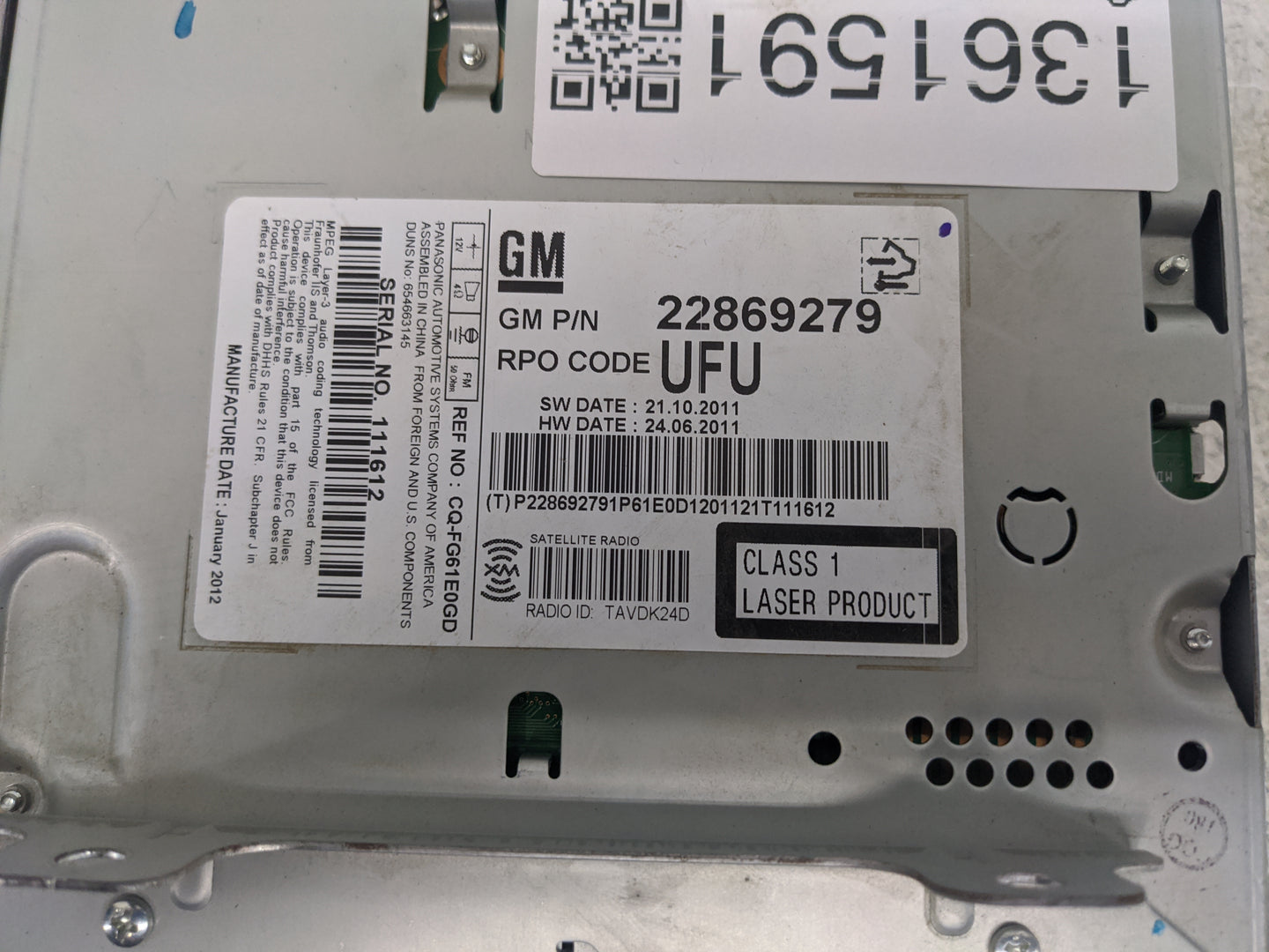 2012 Chevrolet Equinox Radio AM FM Cd Player Receiver Replacement P/N:22869279 Fits OEM Used Auto Parts - Oemusedautoparts1.