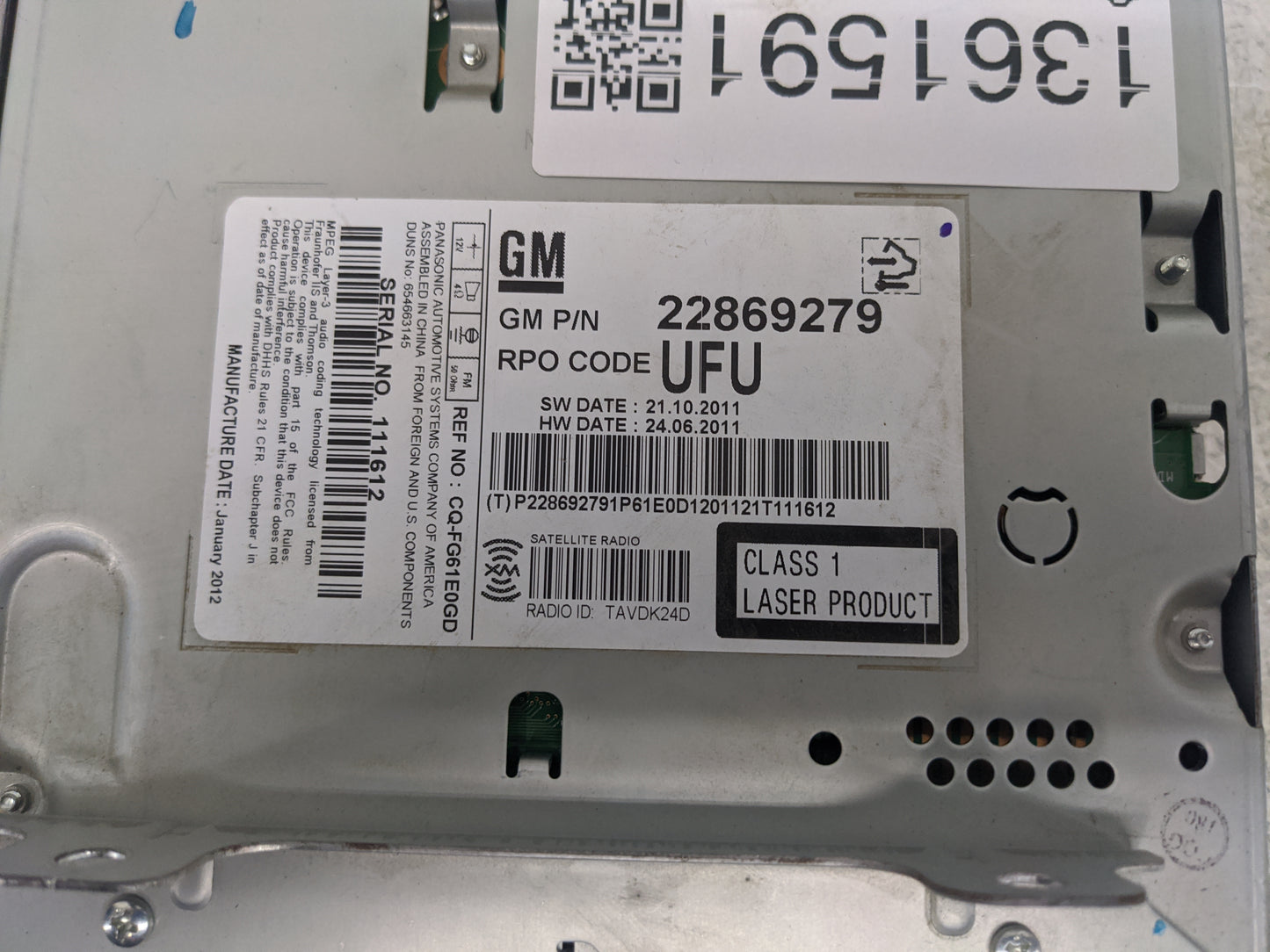 2012 Chevrolet Equinox Radio AM FM Cd Player Receiver Replacement P/N:22869279 Fits OEM Used Auto Parts - Oemusedautoparts1.