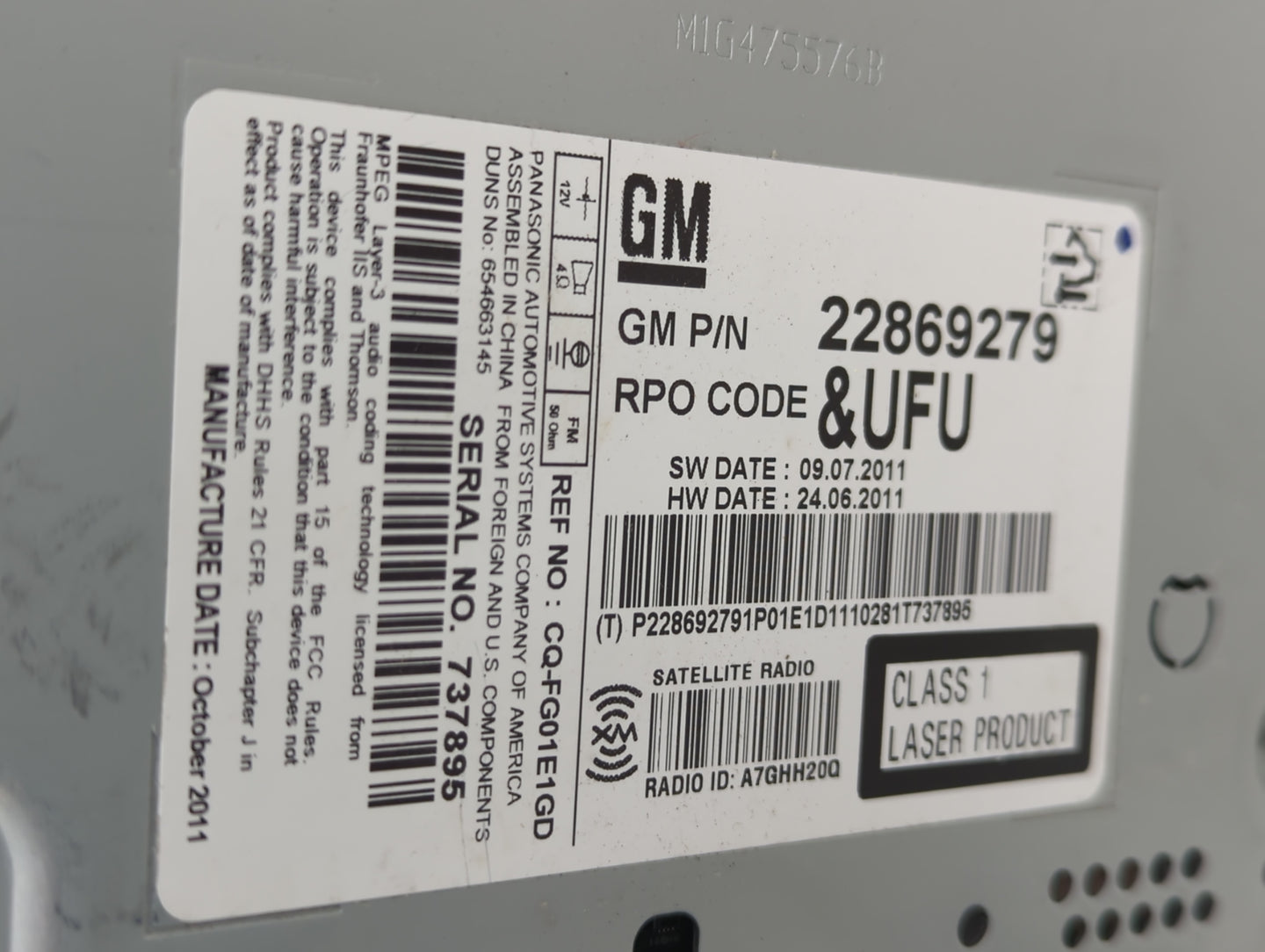 2012 Chevrolet Equinox Radio AM FM Cd Player Receiver Replacement P/N:22869279 Fits OEM Used Auto Parts - Oemusedautoparts1.