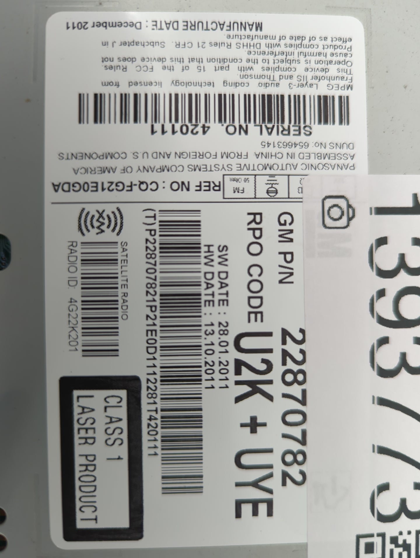 2012 Chevrolet Equinox Radio AM FM Cd Player Receiver Replacement P/N:22870782 Fits Fits 2013 OEM Used Auto Parts - Oemuseda