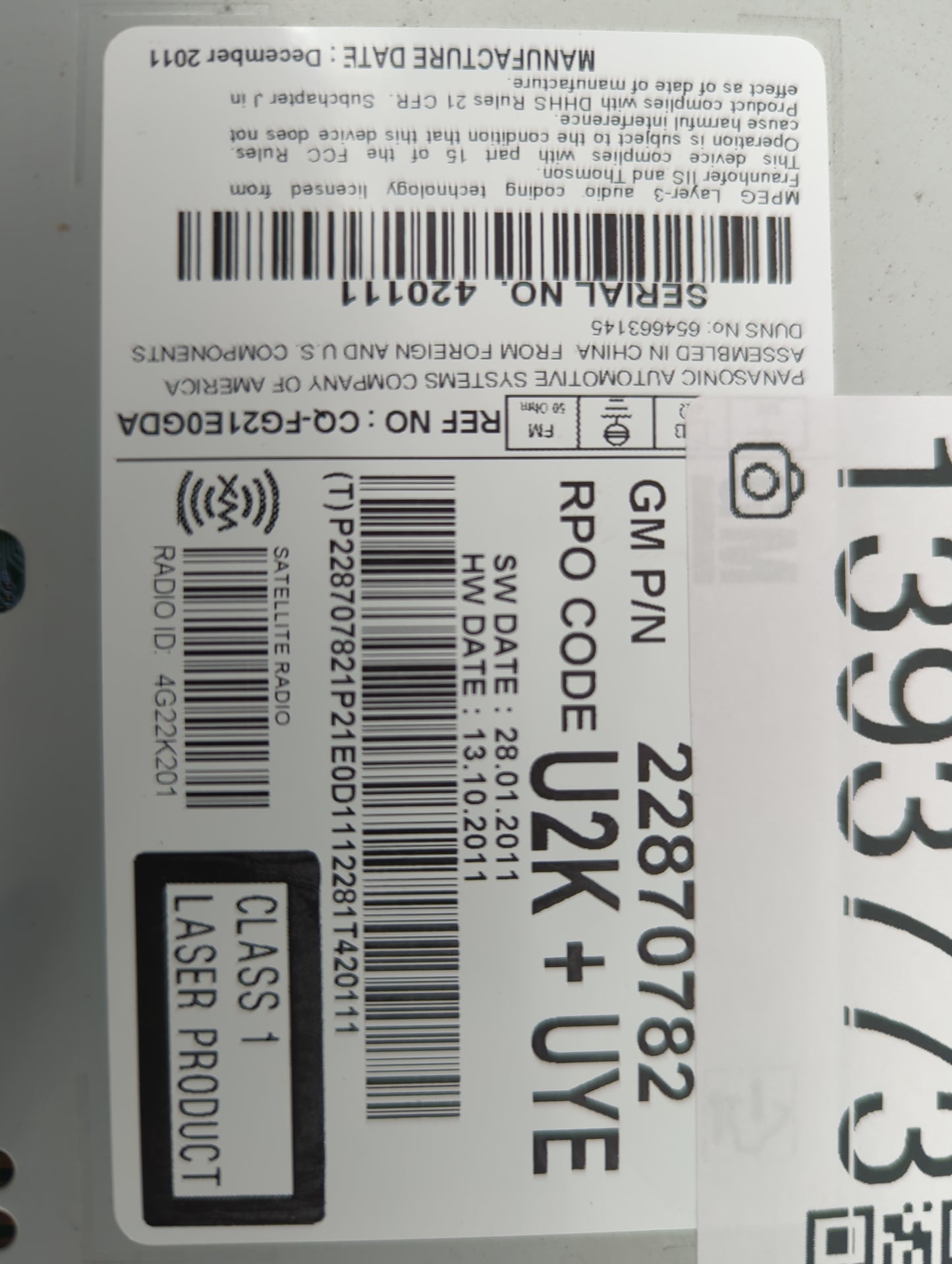 2012 Chevrolet Equinox Radio AM FM Cd Player Receiver Replacement P/N:22870782 Fits Fits 2013 OEM Used Auto Parts - Oemuseda
