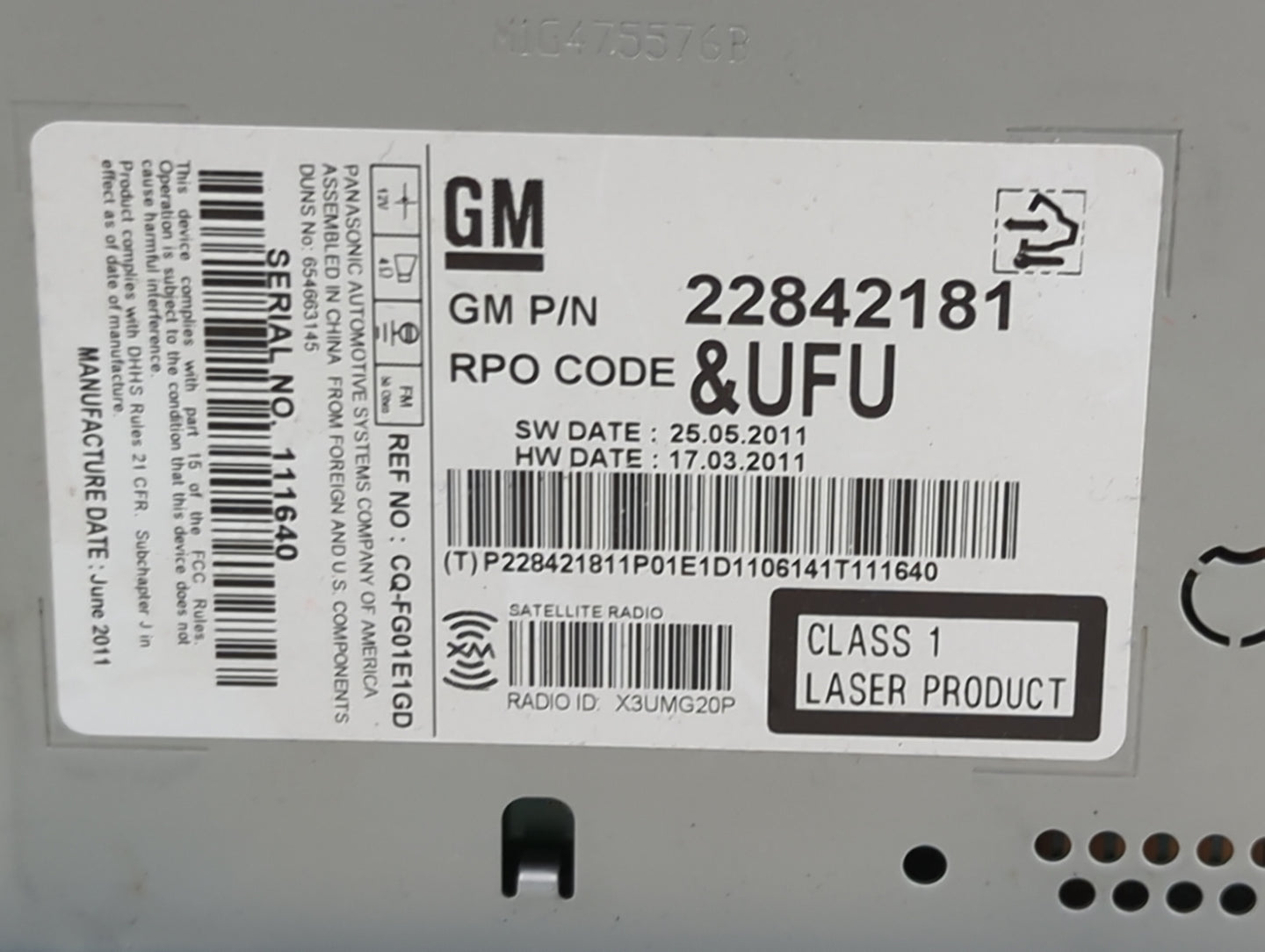 2012 Chevrolet Equinox Radio AM FM Cd Player Receiver Replacement P/N:22842181 CQ-FG01E1GD Fits OEM Used Auto Parts - Oemuse