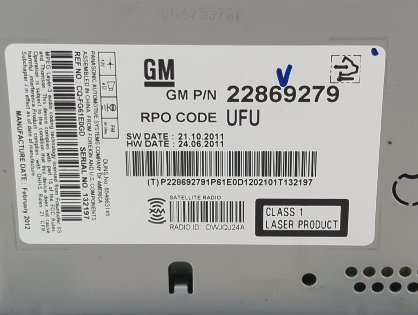 2012 Chevrolet Equinox Radio AM FM Cd Player Receiver Replacement P/N:22869279 CQ-FG61E0GD Fits OEM Used Auto Parts - Oemuse