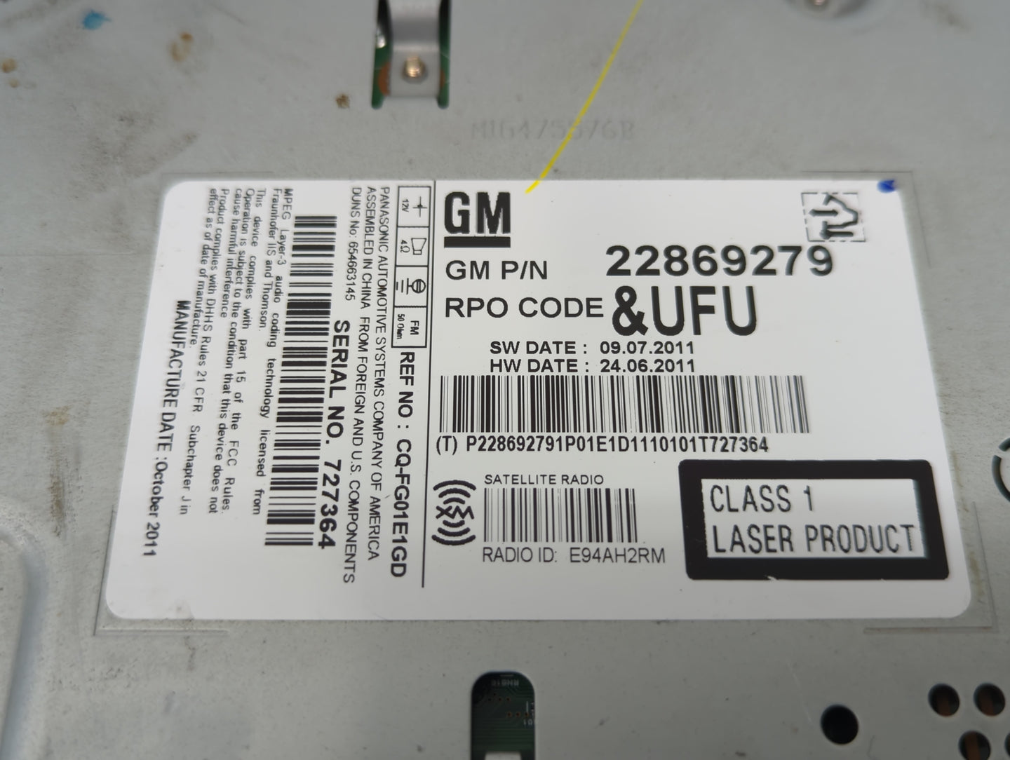 2010-2015 Chevrolet Equinox Radio AM FM Cd Player Receiver Replacement P/N:22869279 CQ-FG01E1GD Fits OEM Used Auto Parts - O