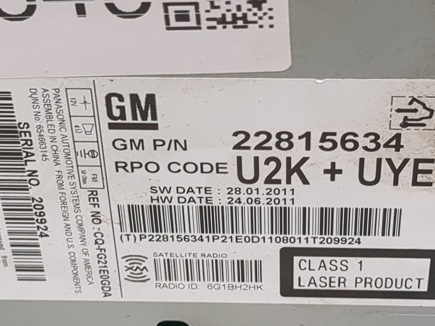 2012 Chevrolet Equinox Radio AM FM Cd Player Receiver Replacement P/N:22815634 CQ-FG21E0GDA Fits OEM Used Auto Parts - Oemus