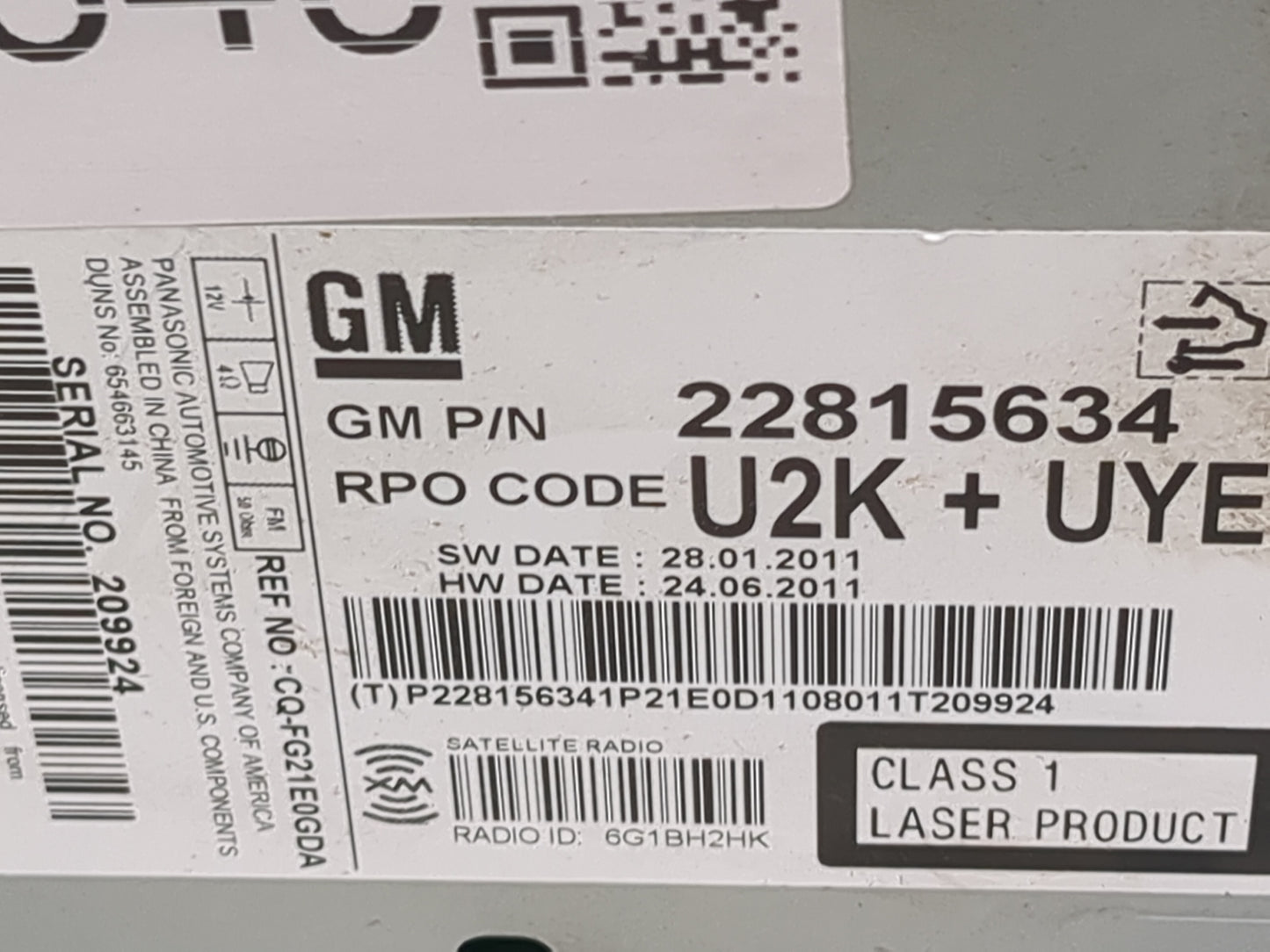 2012 Chevrolet Equinox Radio AM FM Cd Player Receiver Replacement P/N:22815634 CQ-FG21E0GDA Fits OEM Used Auto Parts - Oemus