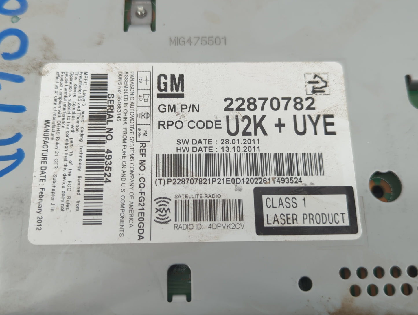 2011-2012 Chevrolet Equinox Radio AM FM Cd Player Receiver Replacement P/N:22870782 Fits Fits 2010 2011 2012 OEM Used Auto P