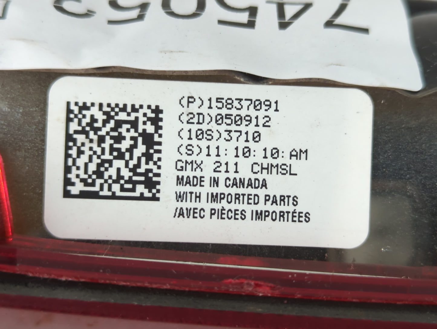 2012 Chevrolet Impala Third Brake Light Tail Light P/N:15837091 Fits OEM Used Auto Parts - Oemusedautoparts1.com