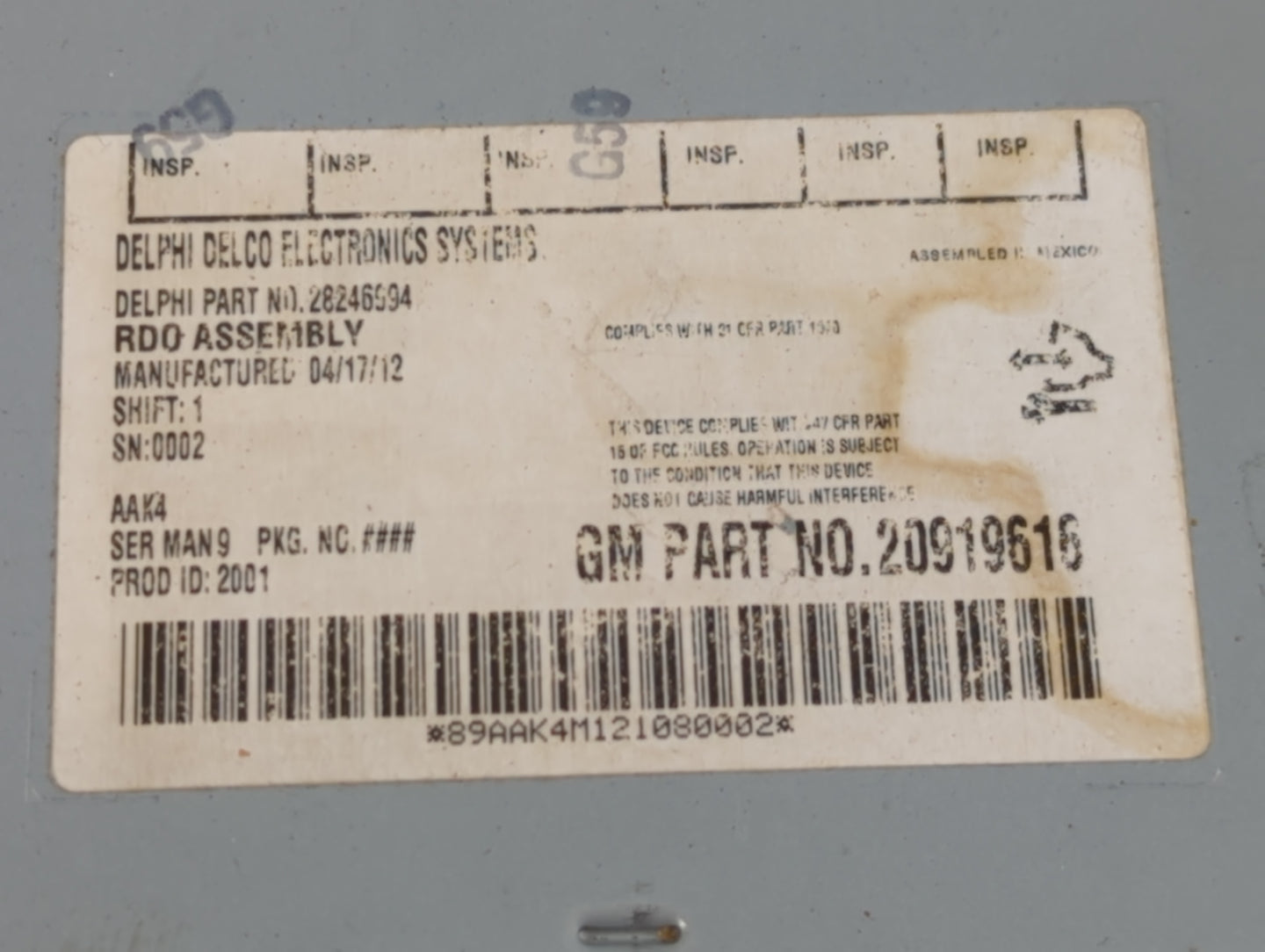 2009-2012 Chevrolet Malibu Radio AM FM Cd Player Receiver Replacement P/N:20919616 Fits Fits 2009 2010 2011 2012 OEM Used Au