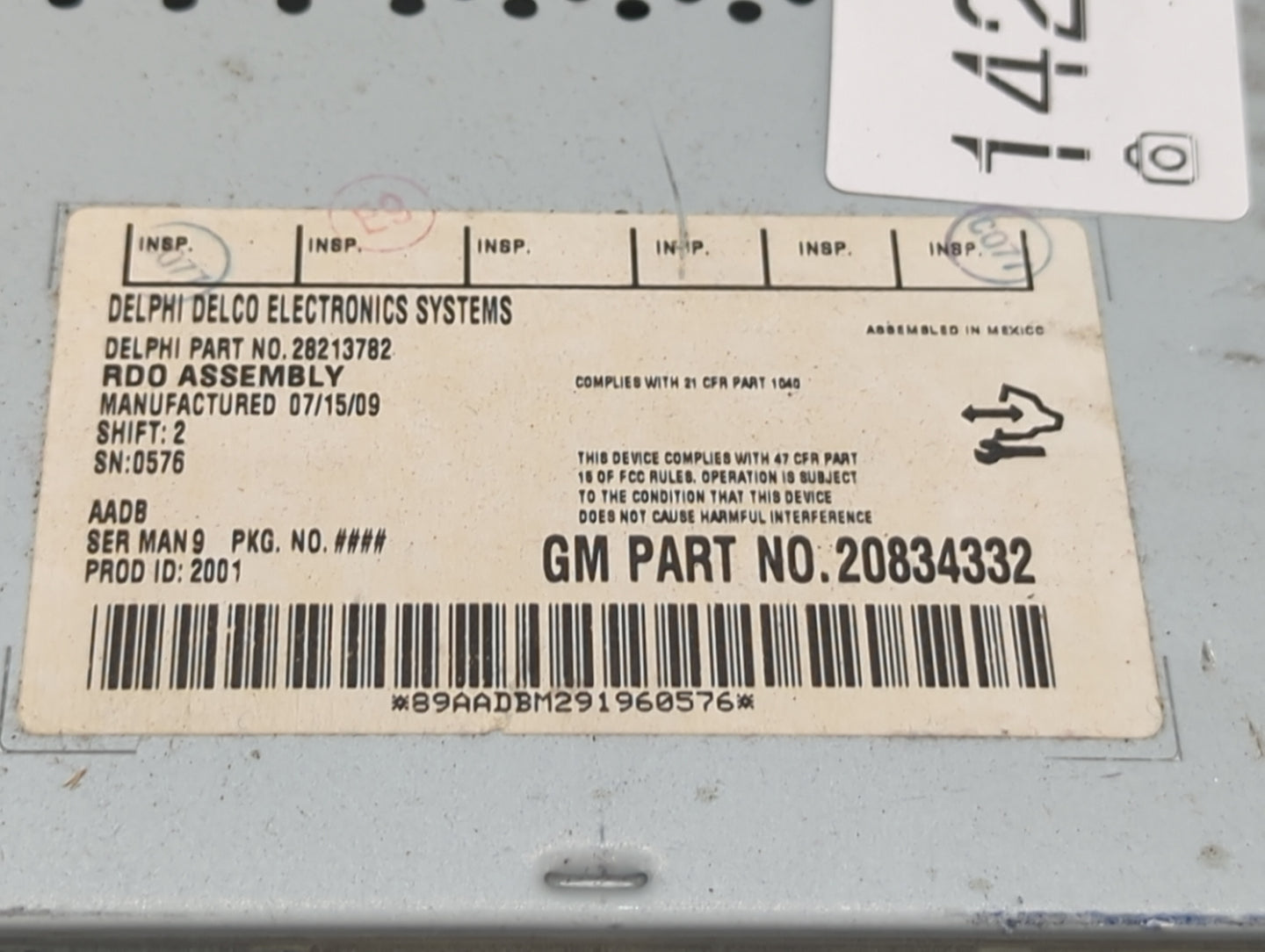 2009-2012 Chevrolet Malibu Radio AM FM Cd Player Receiver Replacement P/N:20834332 Fits Fits 2009 2010 2011 2012 OEM Used Au