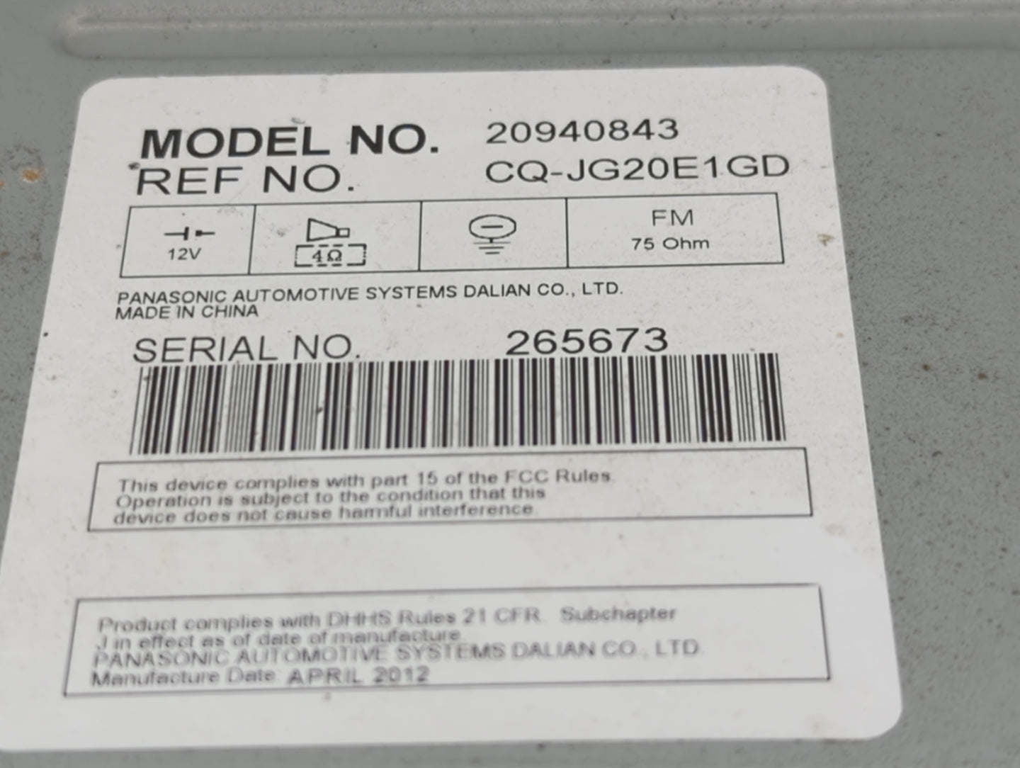 2009-2012 Chevrolet Malibu Radio AM FM Cd Player Receiver Replacement P/N:20940843 CQ-JG20E1GD Fits Fits 2009 2010 2011 2012