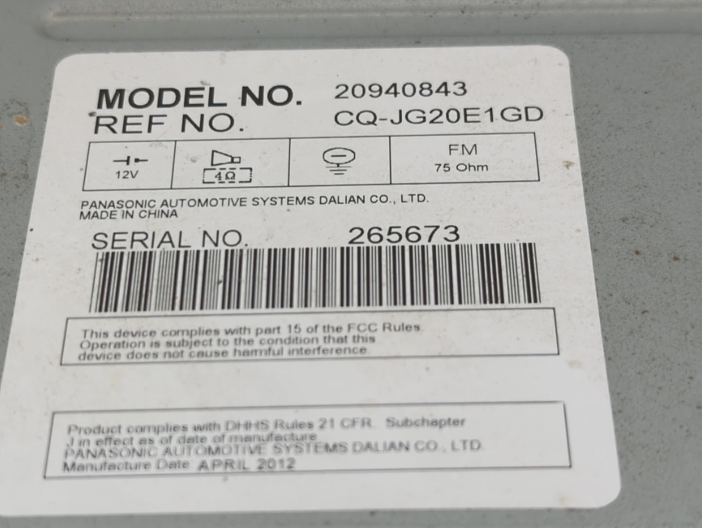 2009-2012 Chevrolet Malibu Radio AM FM Cd Player Receiver Replacement P/N:20940843 CQ-JG20E1GD Fits Fits 2009 2010 2011 2012