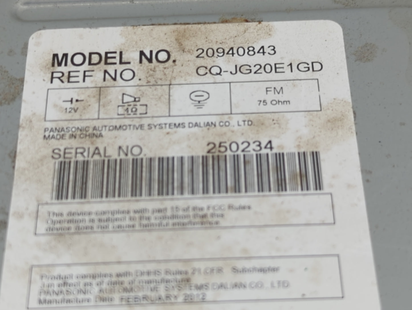 2009-2012 Chevrolet Malibu Radio AM FM Cd Player Receiver Replacement P/N:20940843 CQ-JG20E1GD Fits Fits 2009 2010 2011 2012