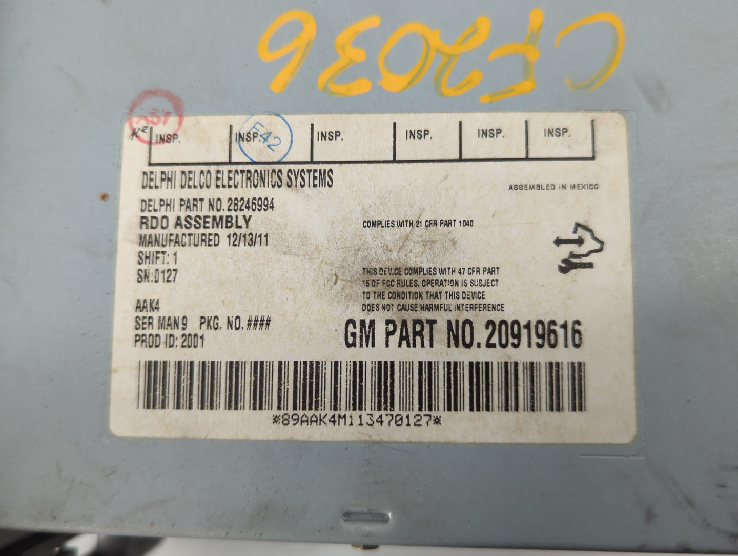 2009-2012 Chevrolet Malibu Radio AM FM Cd Player Receiver Replacement P/N:20919616 Fits Fits 2009 2010 2011 2012 OEM Used Au