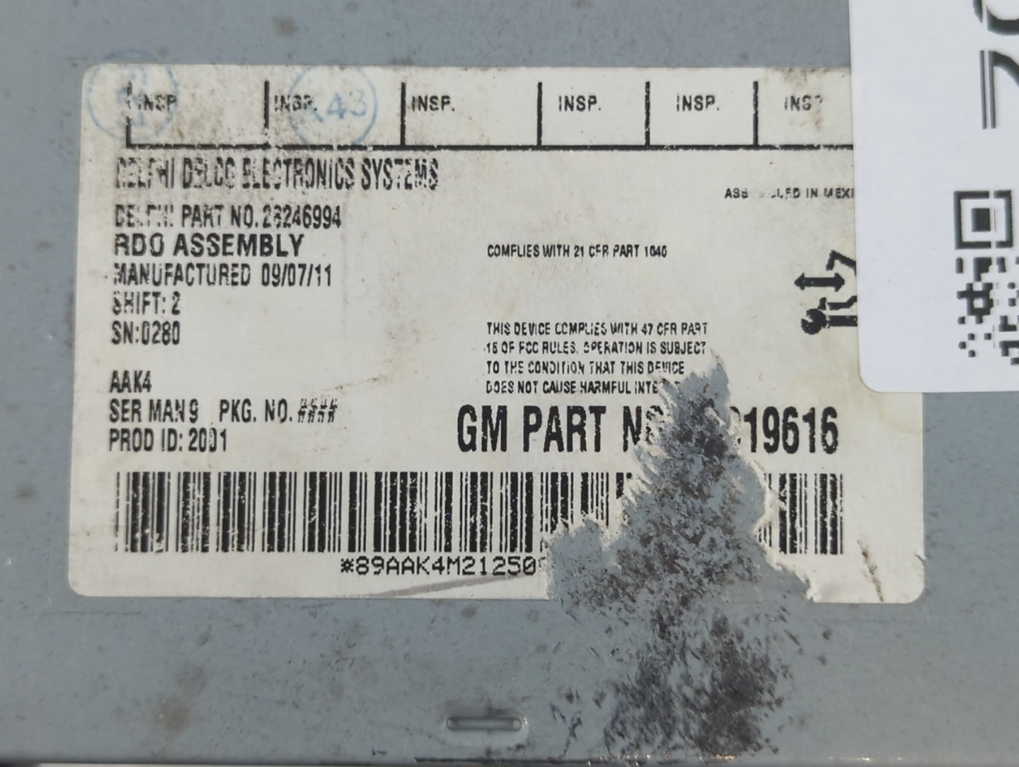 2012 Chevrolet Malibu Radio AM FM Cd Player Receiver Replacement P/N:GM XXXX19616 Fits OEM Used Auto Parts - Oemusedautopart