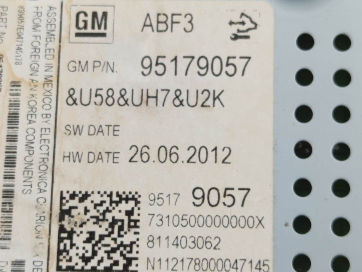 2012 Chevrolet Sonic Radio AM FM Cd Player Receiver Replacement P/N:95179057 Fits OEM Used Auto Parts - Oemusedautoparts1.co