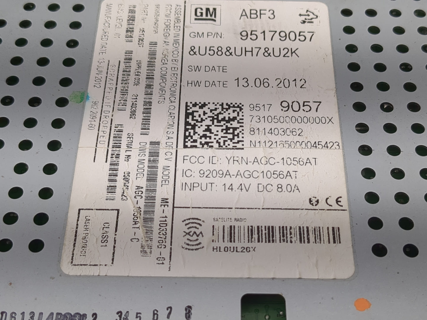 2012 Chevrolet Sonic Radio AM FM Cd Player Receiver Replacement P/N:95179057 Fits OEM Used Auto Parts - Oemusedautoparts1.co