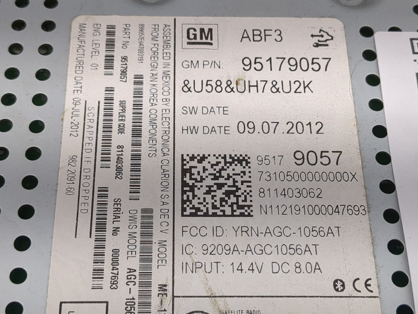 2012 Chevrolet Sonic Radio AM FM Cd Player Receiver Replacement P/N:811403062 95179057 Fits OEM Used Auto Parts - Oemusedaut