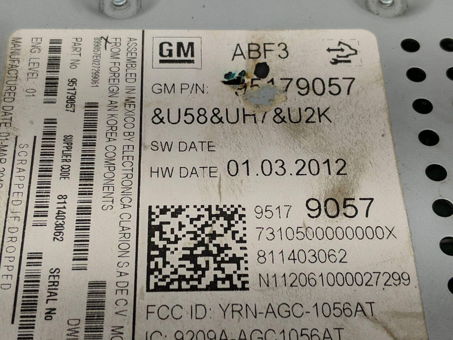 2012 Chevrolet Sonic Radio AM FM Cd Player Receiver Replacement P/N:95179057 Fits OEM Used Auto Parts - Oemusedautoparts1.co