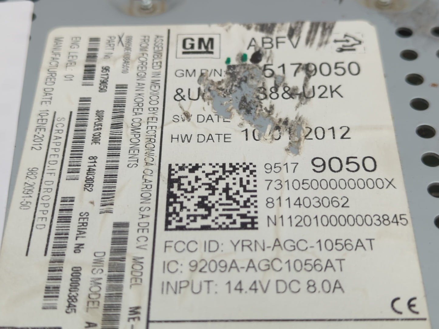 2012 Chevrolet Sonic Radio AM FM Cd Player Receiver Replacement P/N:95179050 Fits OEM Used Auto Parts - Oemusedautoparts1.co