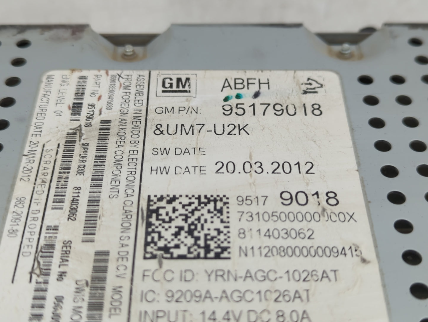2012 Chevrolet Sonic Radio AM FM Cd Player Receiver Replacement P/N:811403062 95179018 Fits OEM Used Auto Parts - Oemusedaut