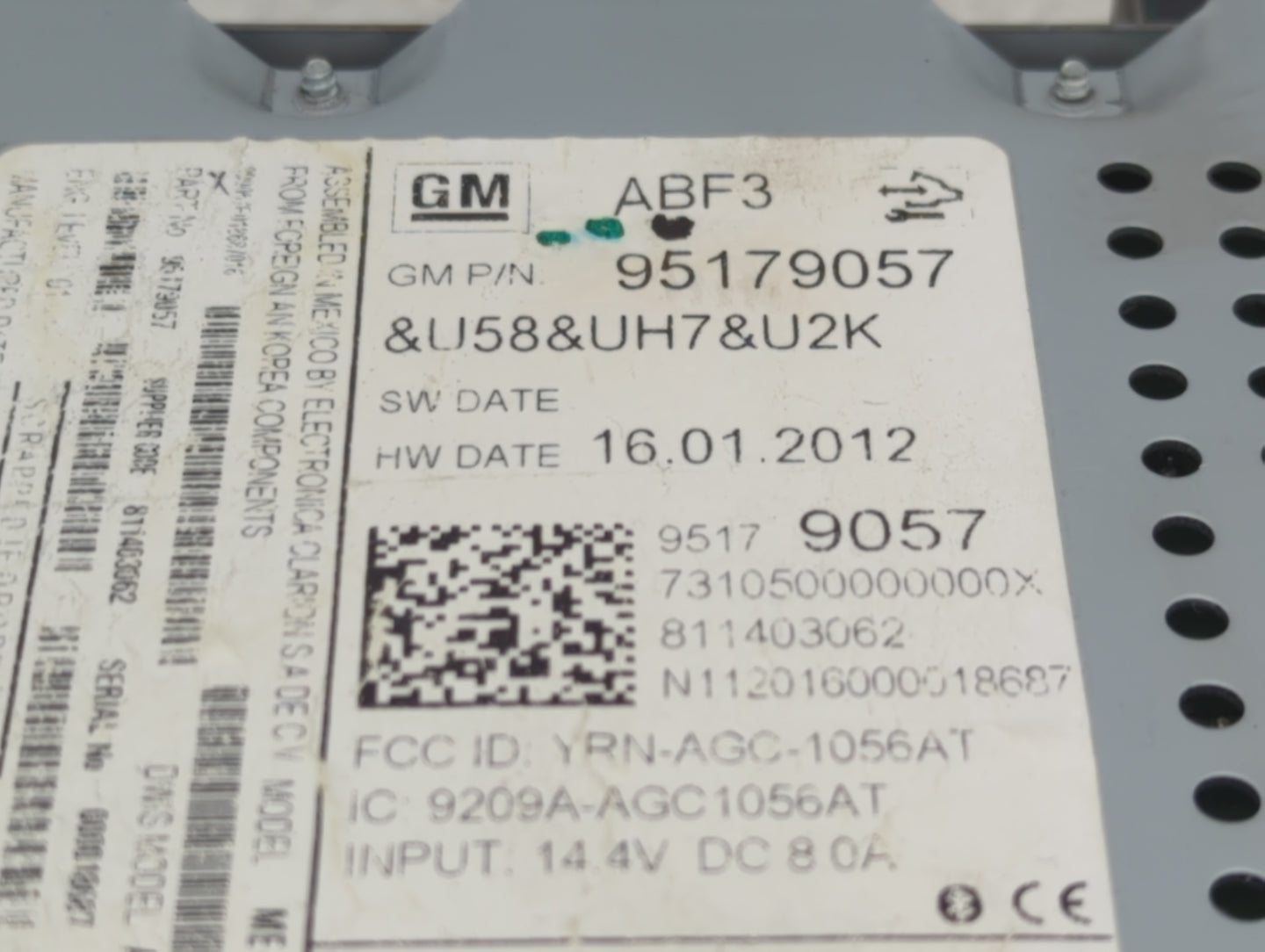 2012 Chevrolet Sonic Radio AM FM Cd Player Receiver Replacement P/N:95179057 Fits OEM Used Auto Parts - Oemusedautoparts1.co