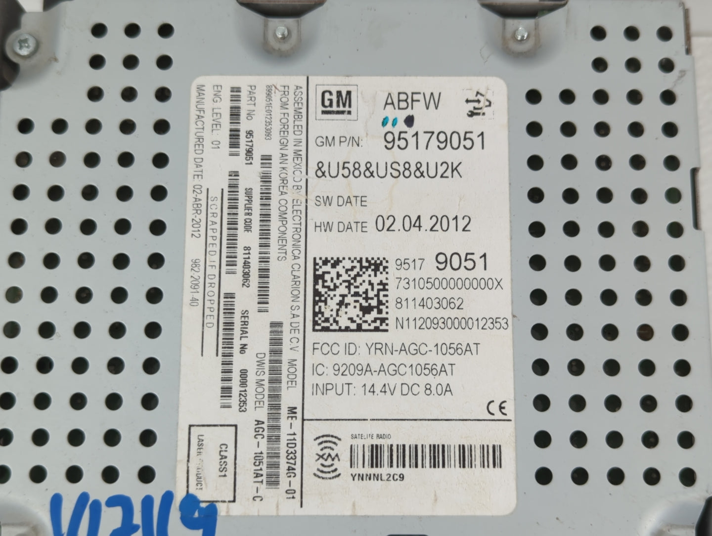 2012 Chevrolet Sonic Radio AM FM Cd Player Receiver Replacement P/N:95179051 Fits OEM Used Auto Parts - Oemusedautoparts1.co