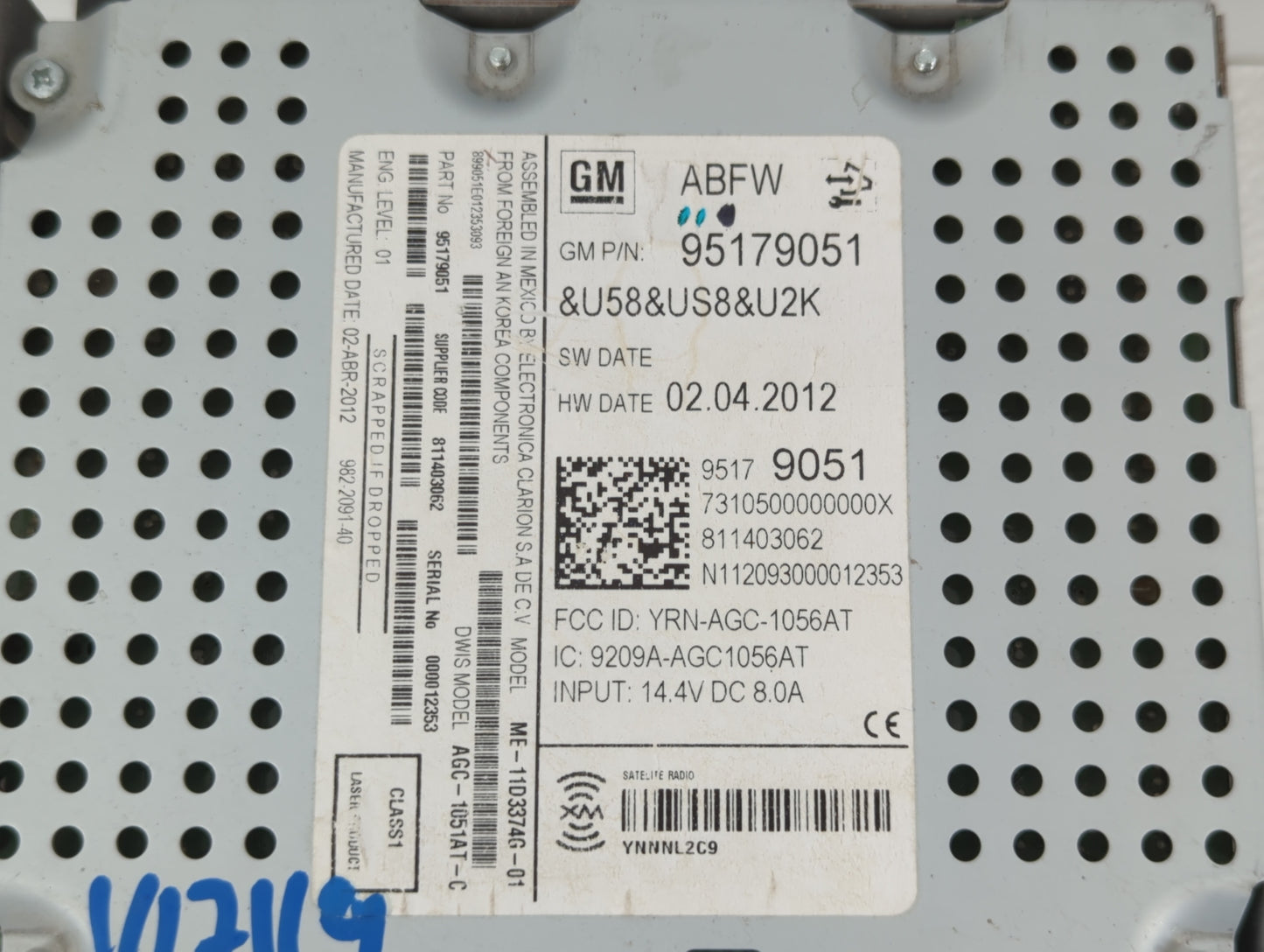 2012 Chevrolet Sonic Radio AM FM Cd Player Receiver Replacement P/N:95179051 Fits OEM Used Auto Parts - Oemusedautoparts1.co