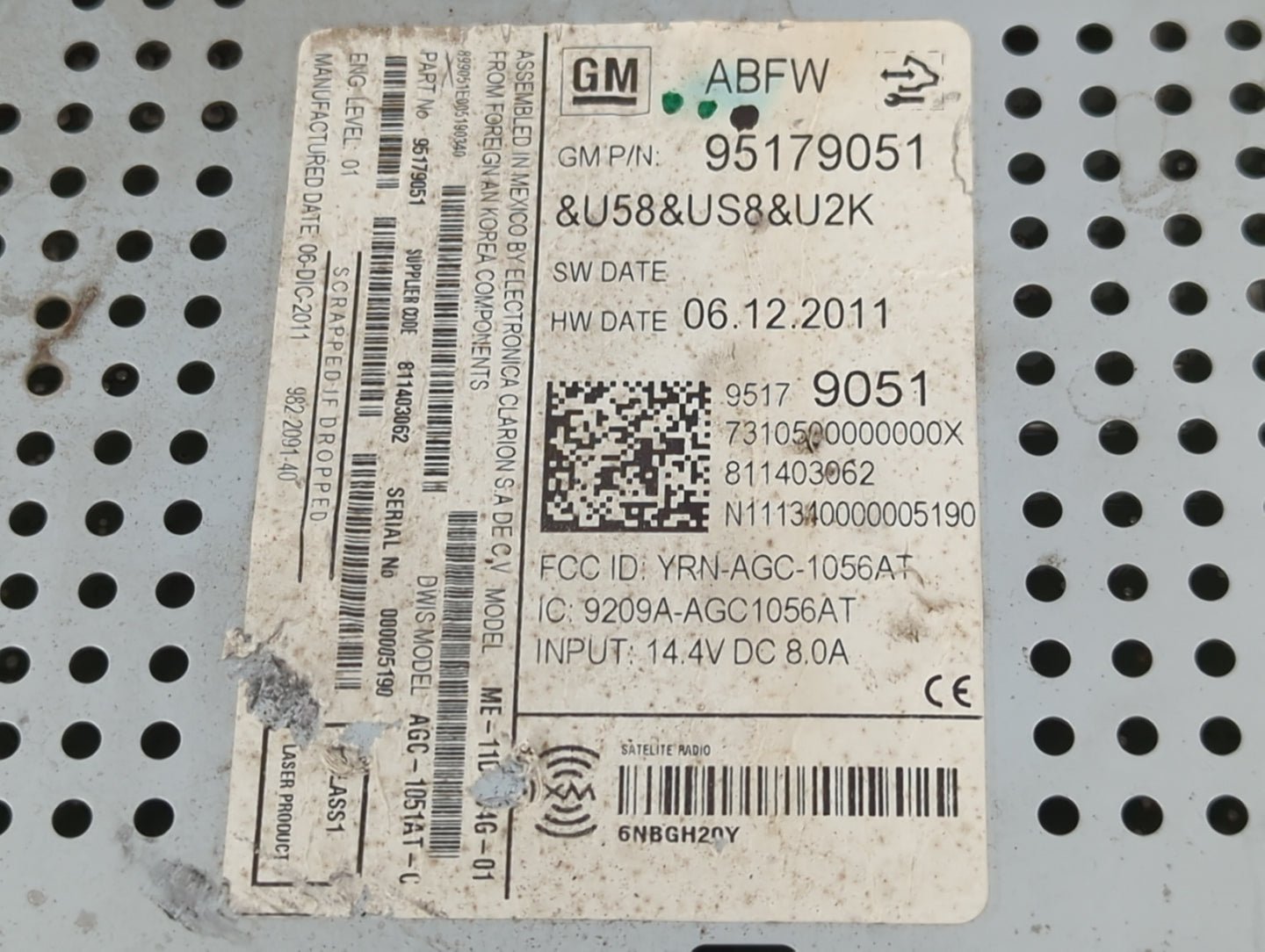 2012 Chevrolet Sonic Radio AM FM Cd Player Receiver Replacement P/N:95179051 Fits OEM Used Auto Parts - Oemusedautoparts1.co