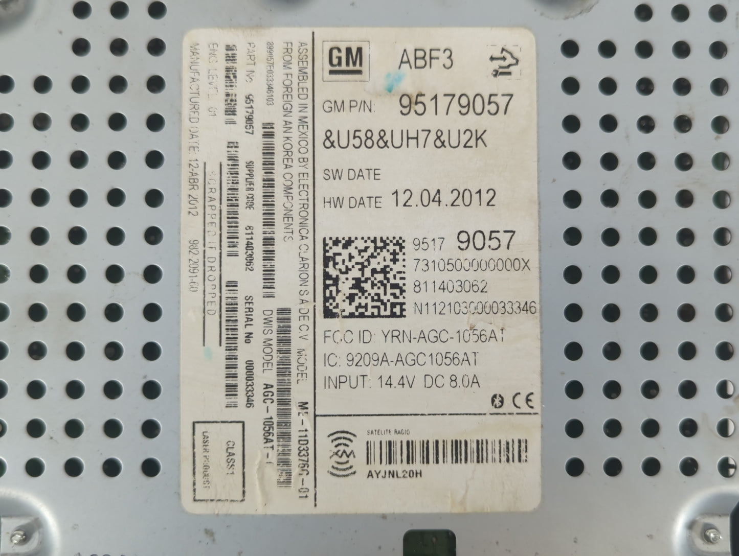 2012 Chevrolet Sonic Radio AM FM Cd Player Receiver Replacement P/N:95179057 Fits OEM Used Auto Parts - Oemusedautoparts1.co
