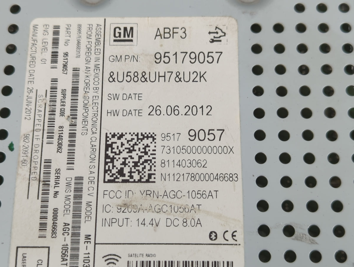 2012-2012 Chevrolet Sonic Am Fm Cd Player Radio Receiver 719788 - Oemusedautoparts1.com