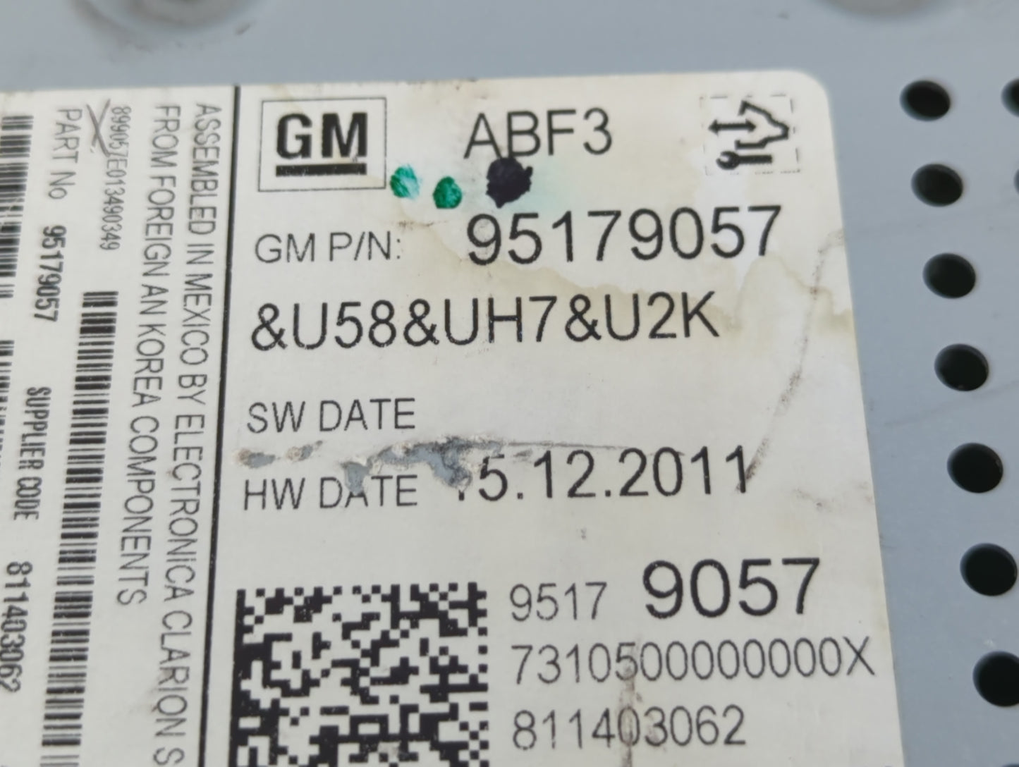 2012 Chevrolet Sonic Radio AM FM Cd Player Receiver Replacement P/N:95179057 Fits OEM Used Auto Parts - Oemusedautoparts1.co