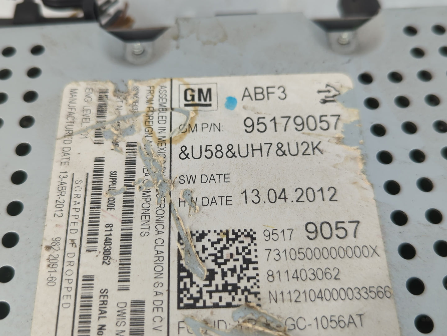 2012 Chevrolet Sonic Radio AM FM Cd Player Receiver Replacement P/N:95179057 Fits OEM Used Auto Parts - Oemusedautoparts1.co