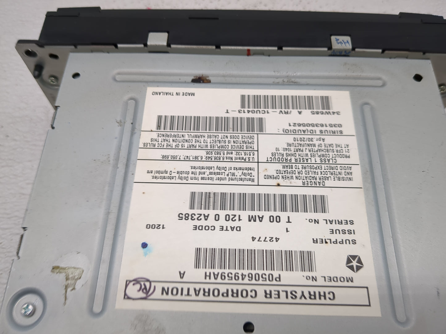 2011-2014 Chrysler 200 Radio AM FM Cd Player Receiver Replacement P/N:P05064959AH 34W685 Fits OEM Used Auto Parts - Oemuseda