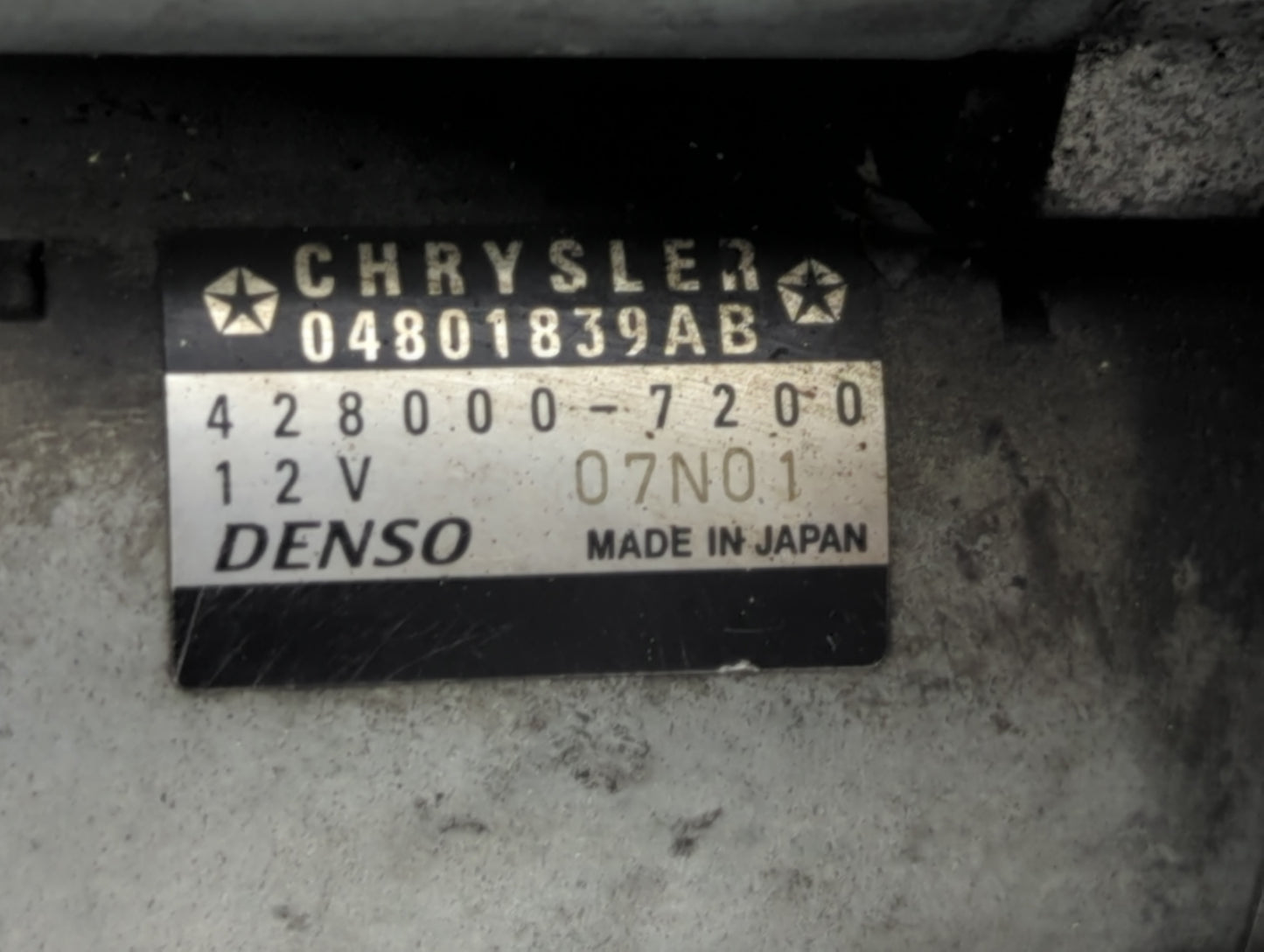 2011-2014 Chrysler 200 Car Starter Motor Solenoid OEM P/N:428000-7200 04801839AB Fits Fits 2011 2012 2013 2014 OEM Used Auto