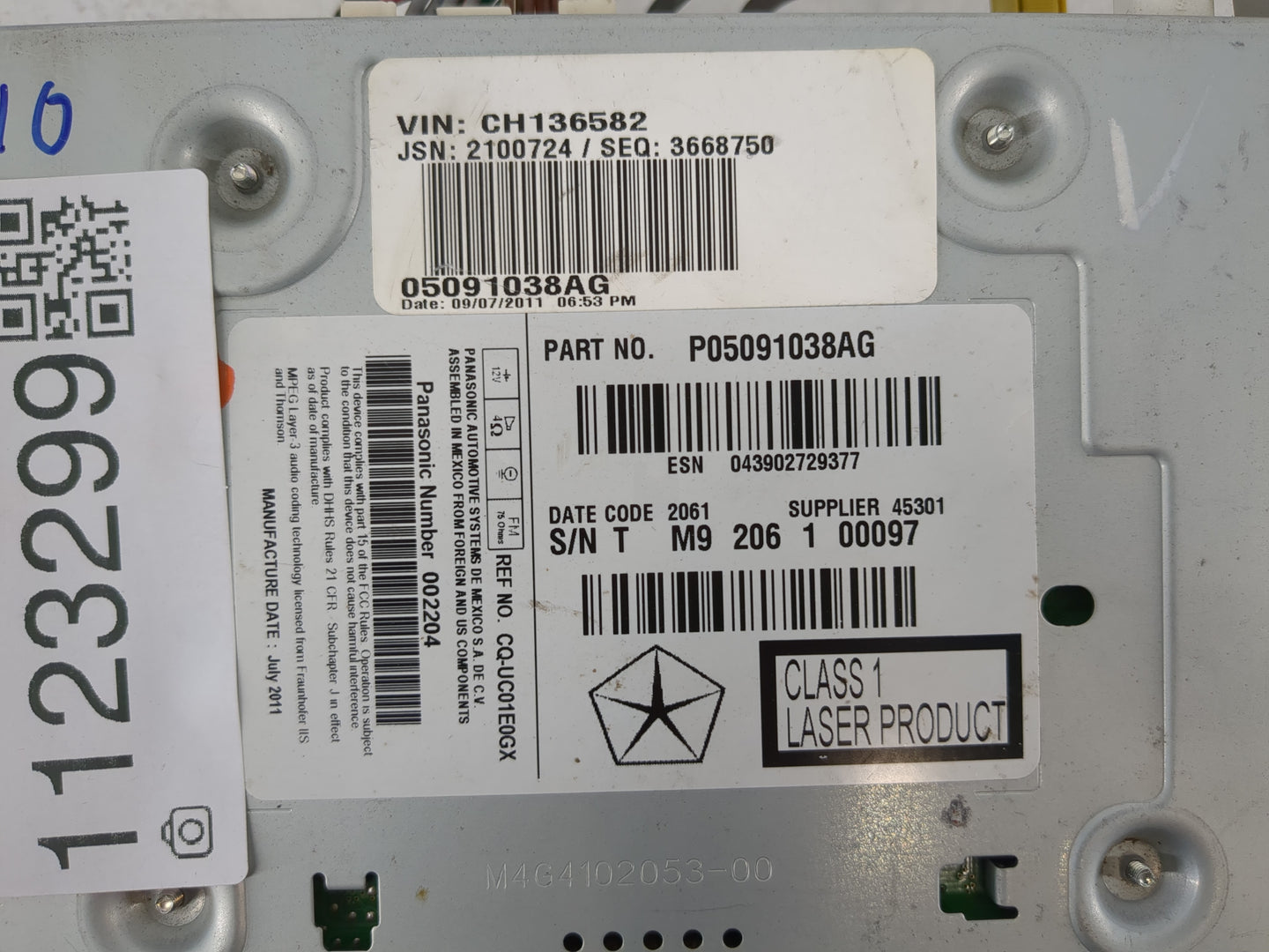 2012 Chrysler 300 Radio AM FM Cd Player Receiver Replacement P/N:P05091038AG 05064630AH Fits OEM Used Auto Parts - Oemusedau