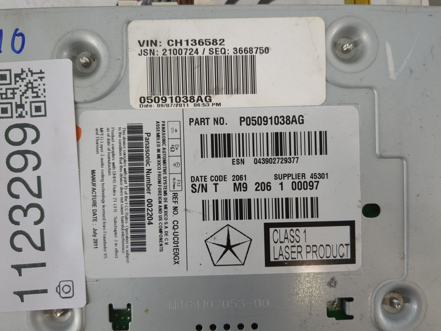 2012 Chrysler 300 Radio AM FM Cd Player Receiver Replacement P/N:P05091038AG 05064630AH Fits OEM Used Auto Parts - Oemusedau