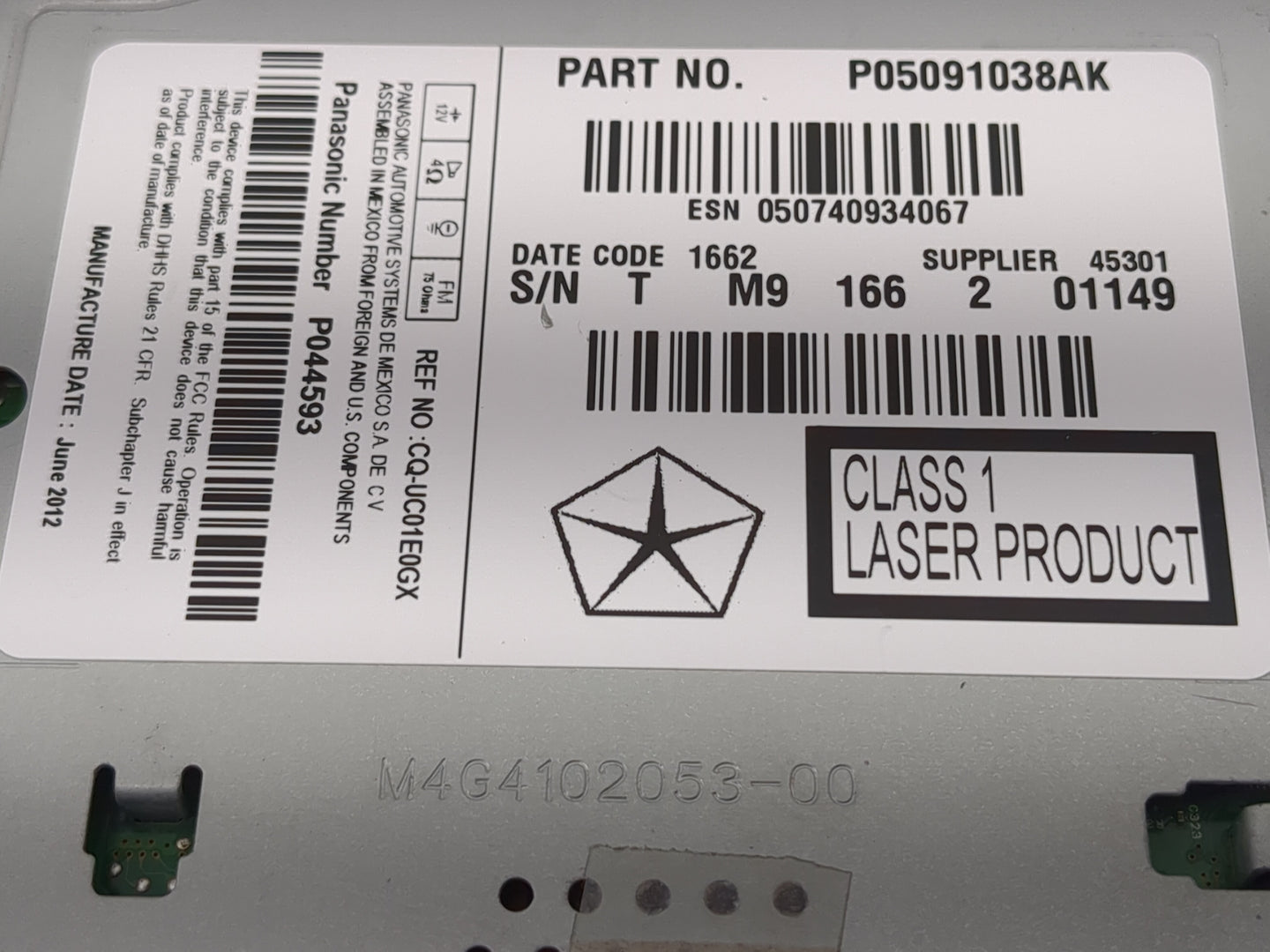 2012 Chrysler 300 Radio AM FM Cd Player Receiver Replacement P/N:P05091038AK Fits OEM Used Auto Parts - Oemusedautoparts1.co