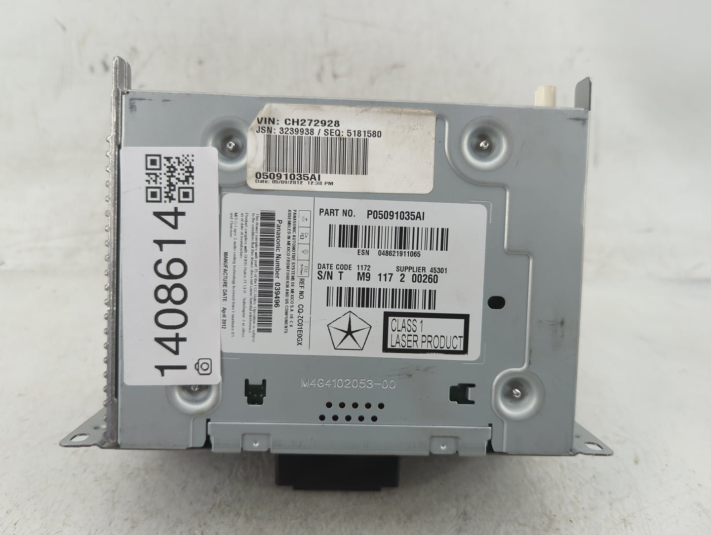 2012 Chrysler 300 Radio AM FM Cd Player Receiver Replacement P/N:P05091035AI Fits OEM Used Auto Parts - Oemusedautoparts1.co