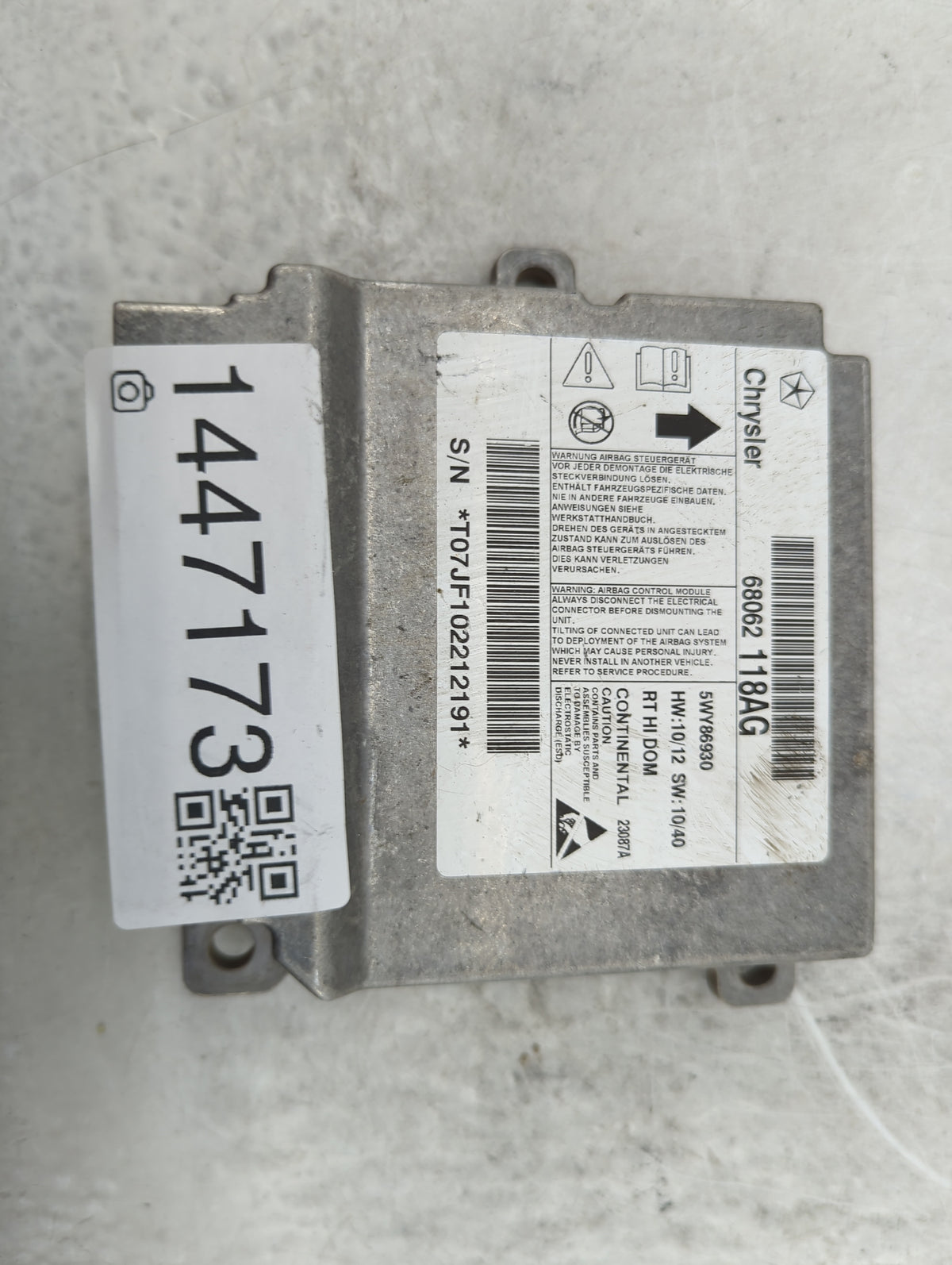 2012 Town And Country Safety Restraint Srs Airbag Control Module - Oemusedautoparts1.com