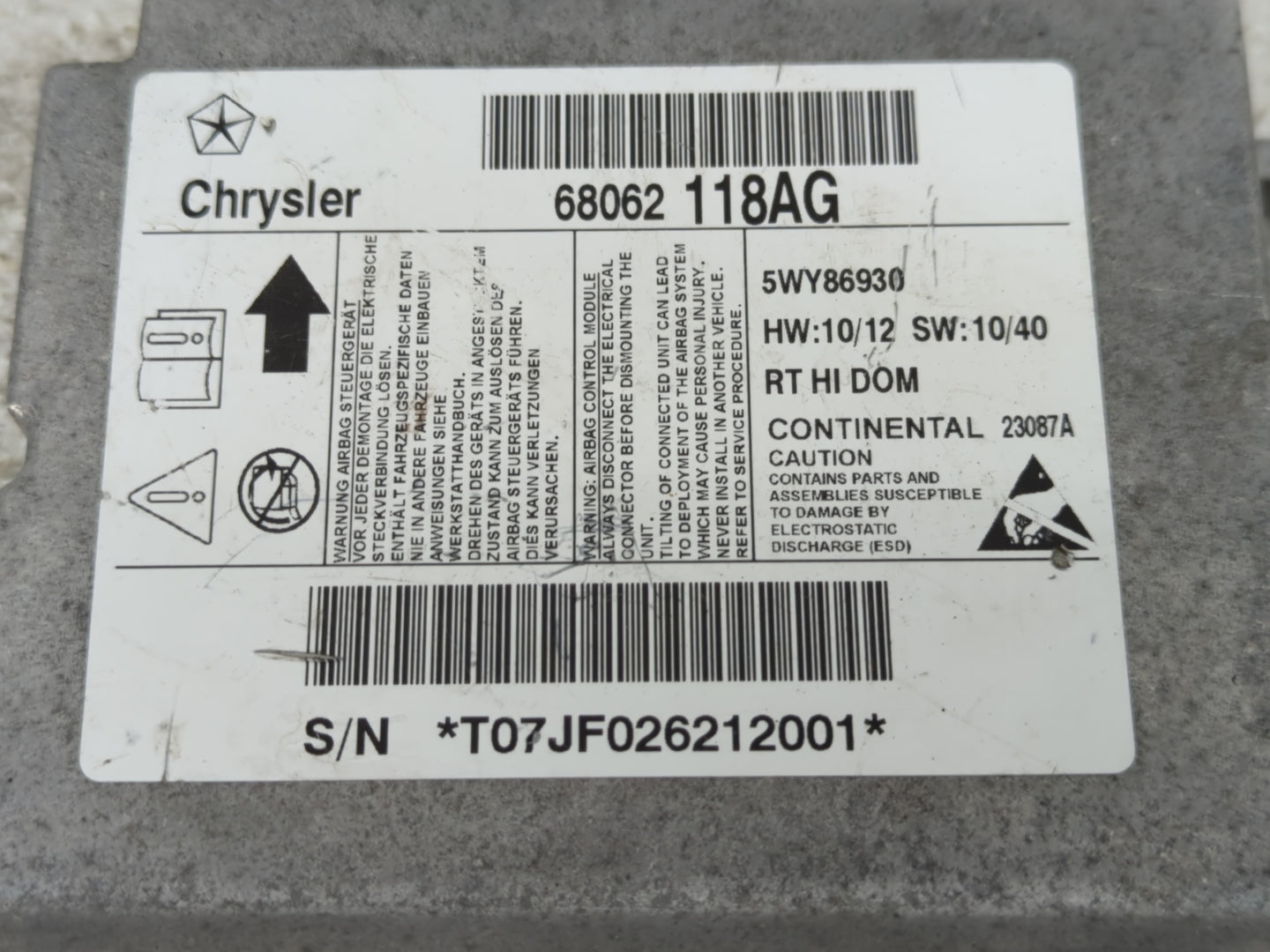 2012 Chrysler Town & Country PCM Engine Control Computer ECU ECM PCU OEM P/N:68062118AG Fits OEM Used Auto Parts - Oemusedau