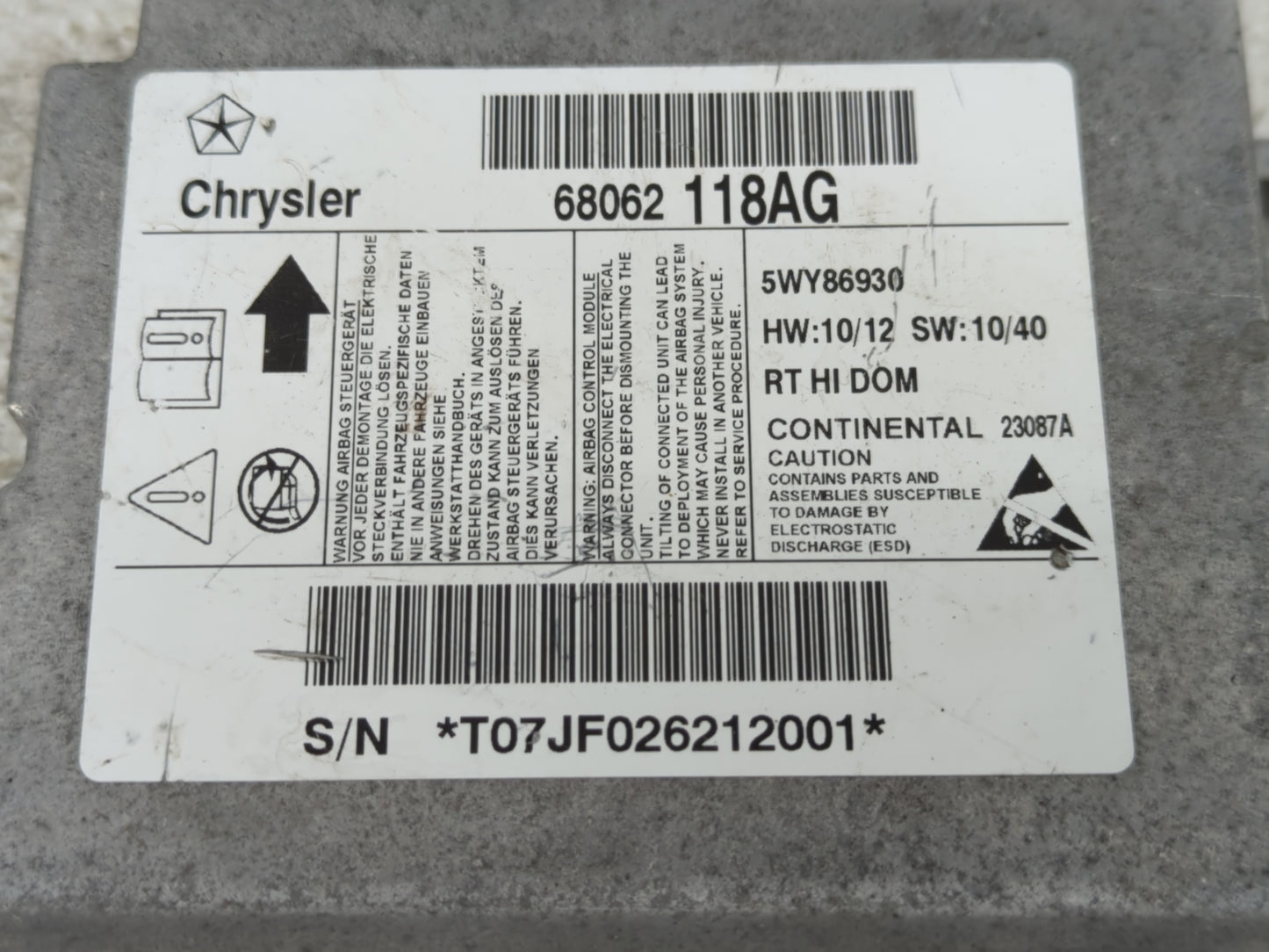 2012 Chrysler Town & Country PCM Engine Control Computer ECU ECM PCU OEM P/N:68062118AG Fits OEM Used Auto Parts - Oemusedau