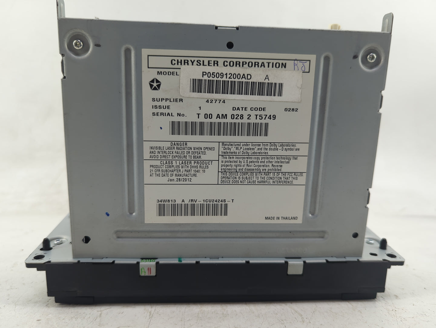 2012-2016 Chrysler Town & Country Radio AM FM Cd Player Receiver Replacement P/N:P05091200AD Fits OEM Used Auto Parts - Oemu