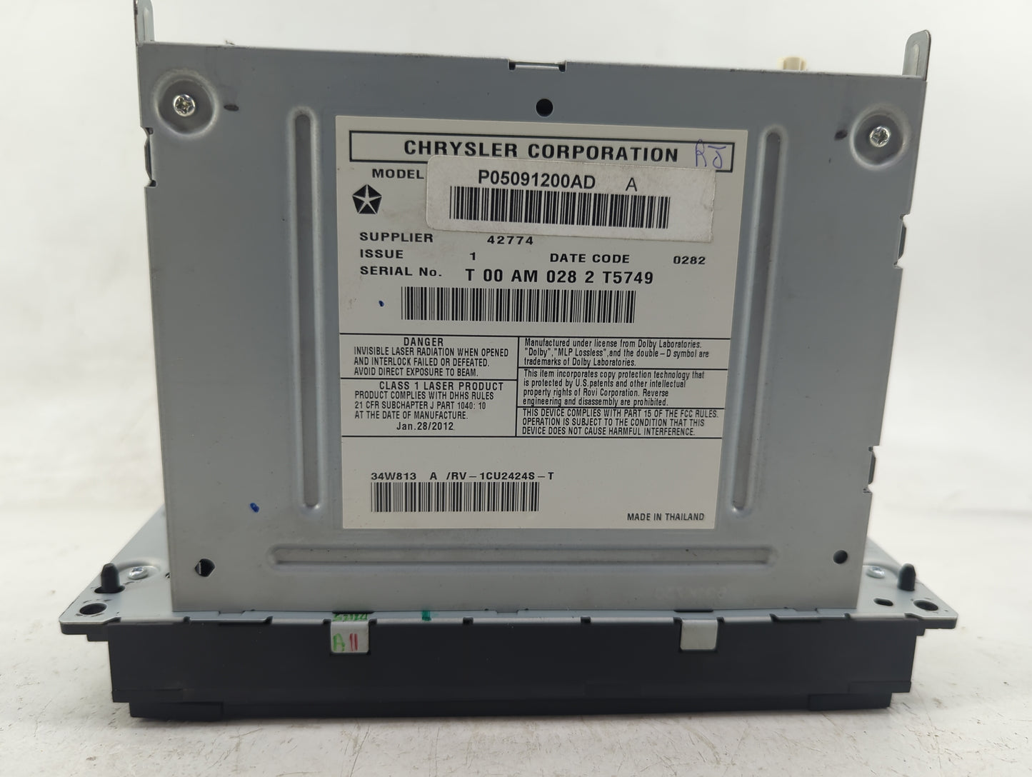 2012-2016 Chrysler Town & Country Radio AM FM Cd Player Receiver Replacement P/N:P05091200AD Fits OEM Used Auto Parts - Oemu